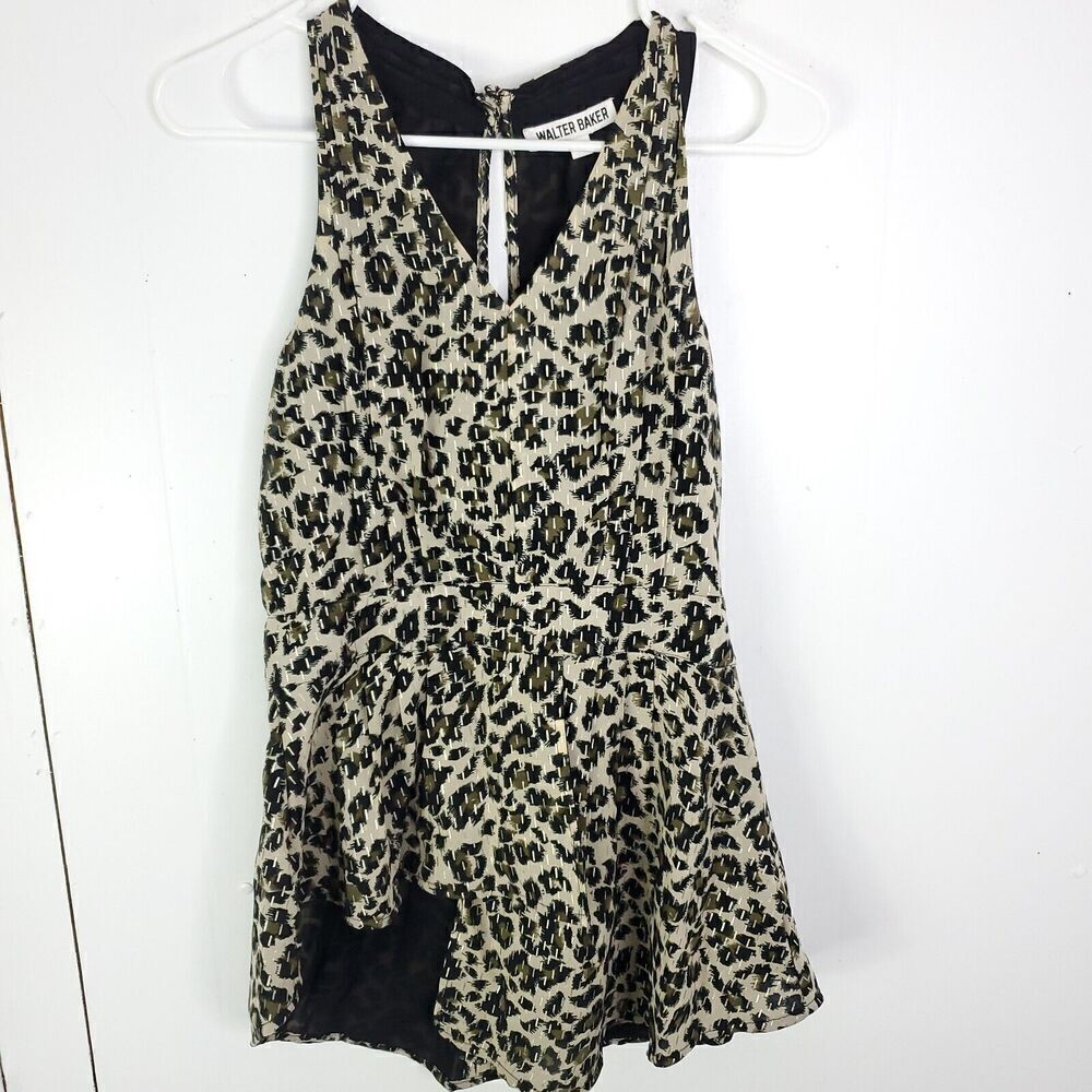 Walter Baker‎ Top Womens M Peplum Asymmetrical Hem Leopard Exotic Animal